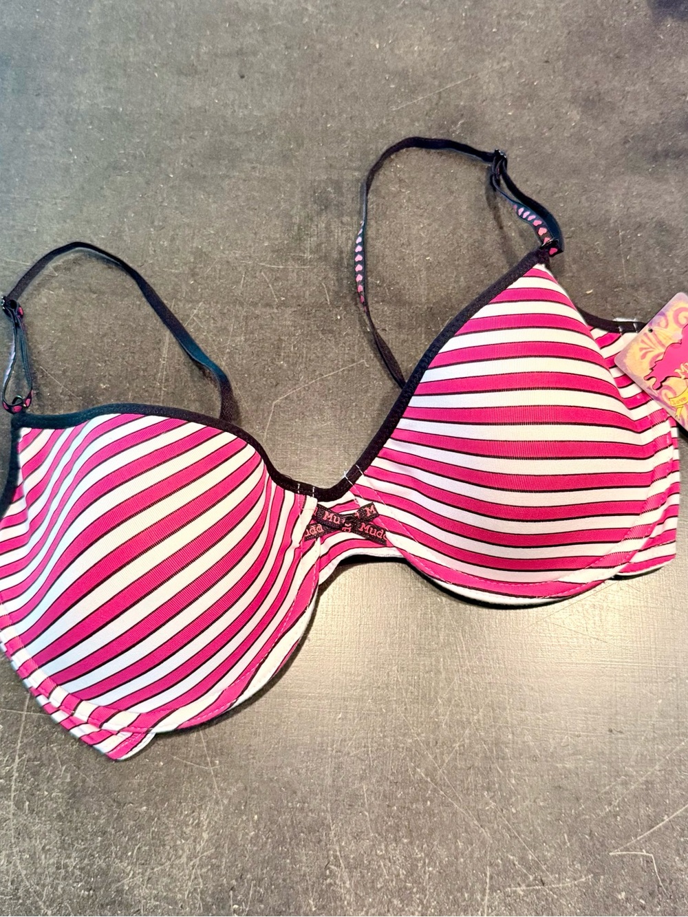Mudd Red and White Striped Underwire Bra with Black Trim